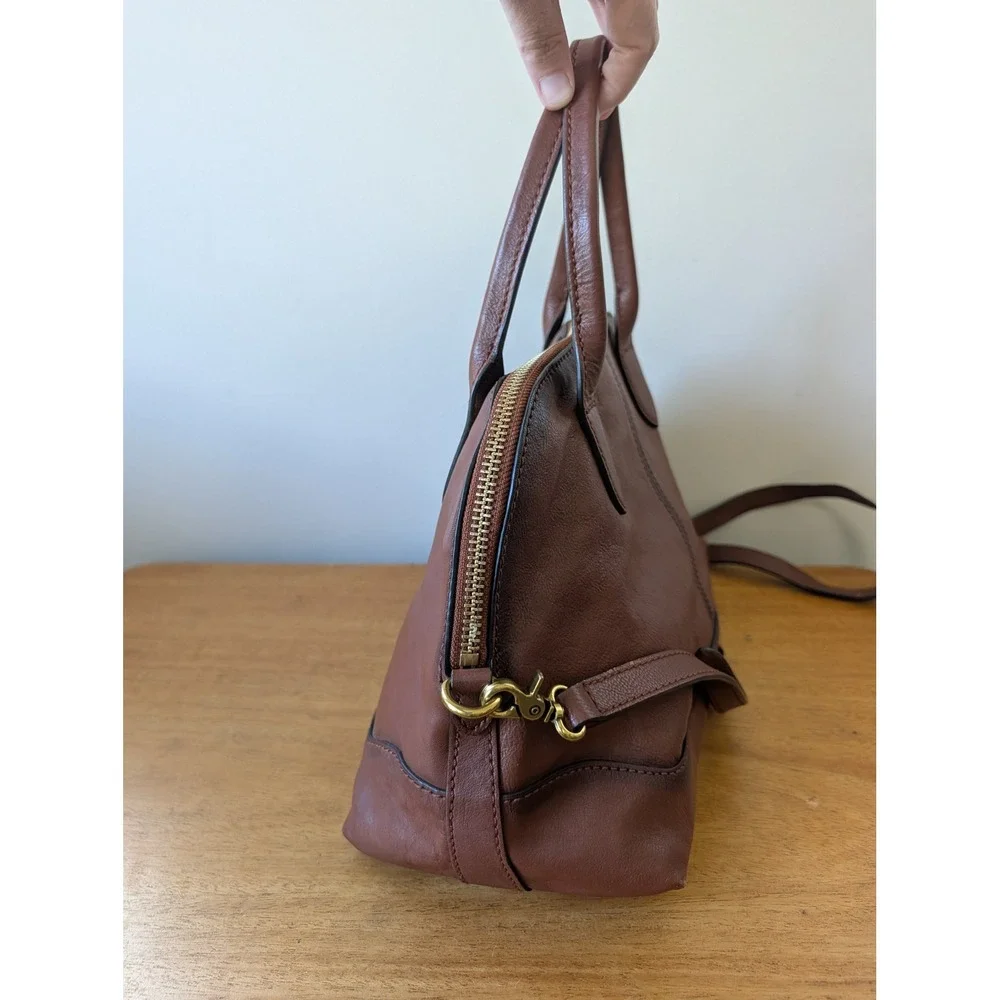 Frye Melissa Leather Satchel Cognac Brown Crossbody Bag Brass Ring Detail